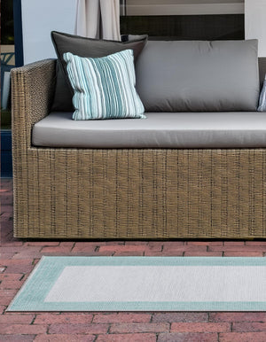 Gray Teal 2' x 10' Aruba Outdoor Runner Area Rug Weather Resistant for Patio, Deck, Terrace, Balcony, Porch for Sale at Rug Engine
