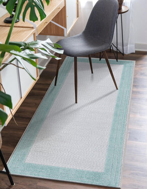 Gray Teal 2' x 10' Aruba Outdoor Runner Area Rug Weather Resistant for Patio, Deck, Terrace, Balcony, Porch for Sale at Rug Engine