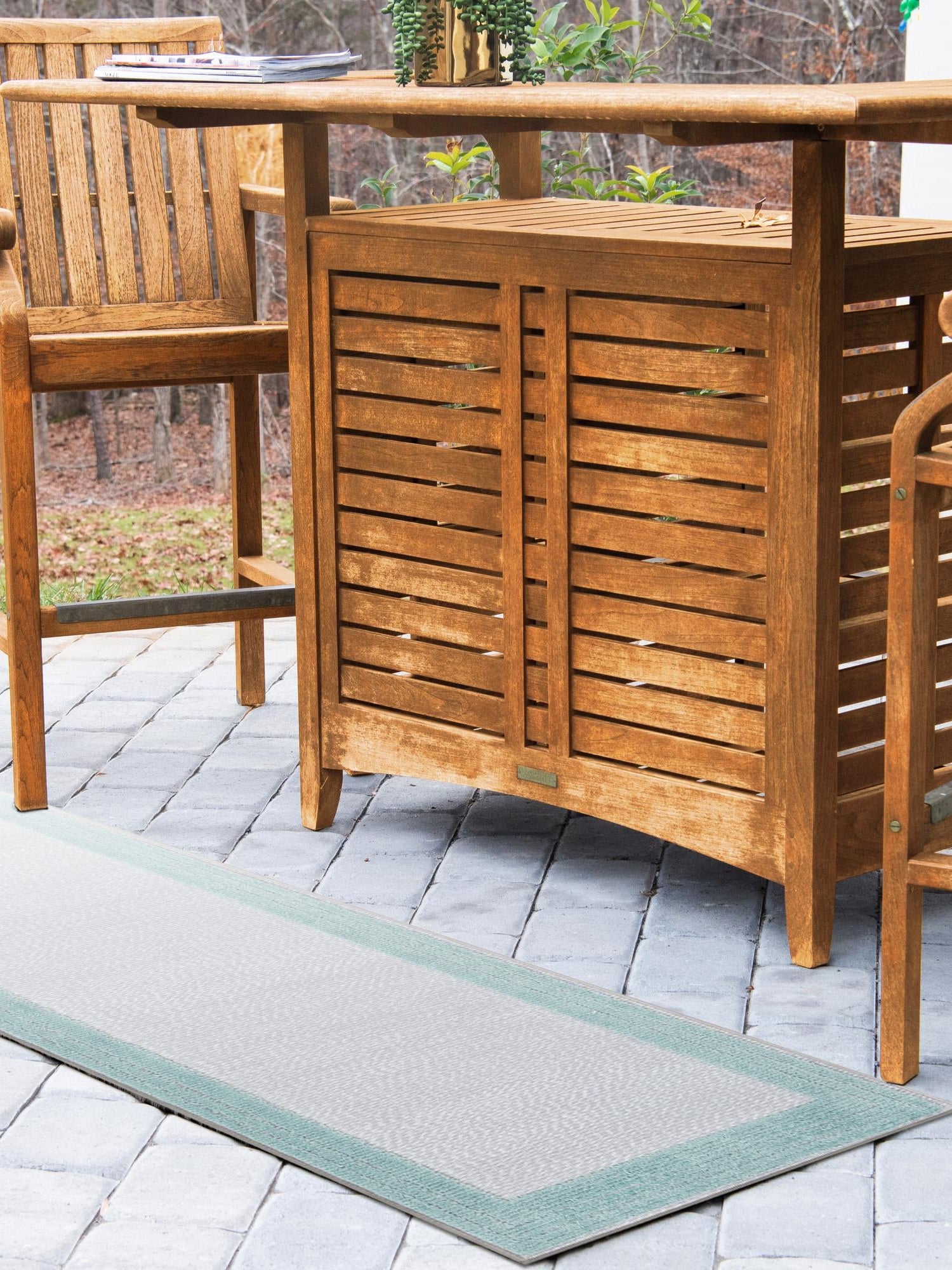 Gray Teal 2' x 8' Aruba Outdoor Runner Area Rug Weather Resistant for Patio, Deck, Terrace, Balcony, Porch for Sale at Rug Engine