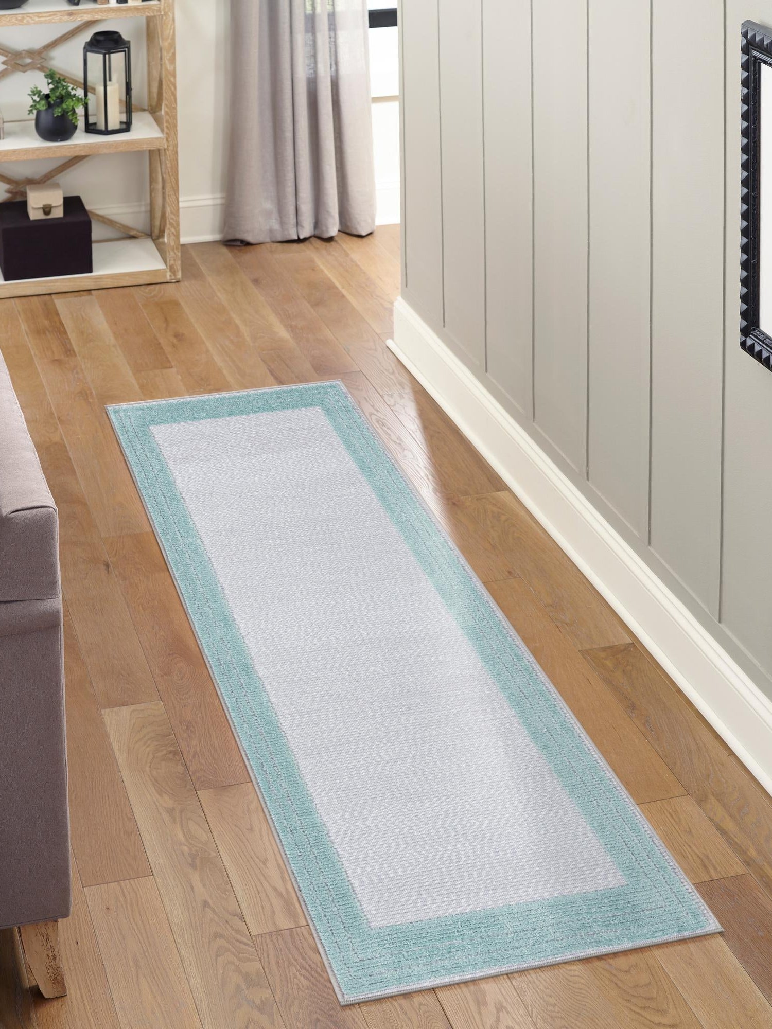Gray Teal 2' x 6' Aruba Outdoor Runner Area Rug Weather Resistant for Patio, Deck, Terrace, Balcony, Porch for Sale at Rug Engine