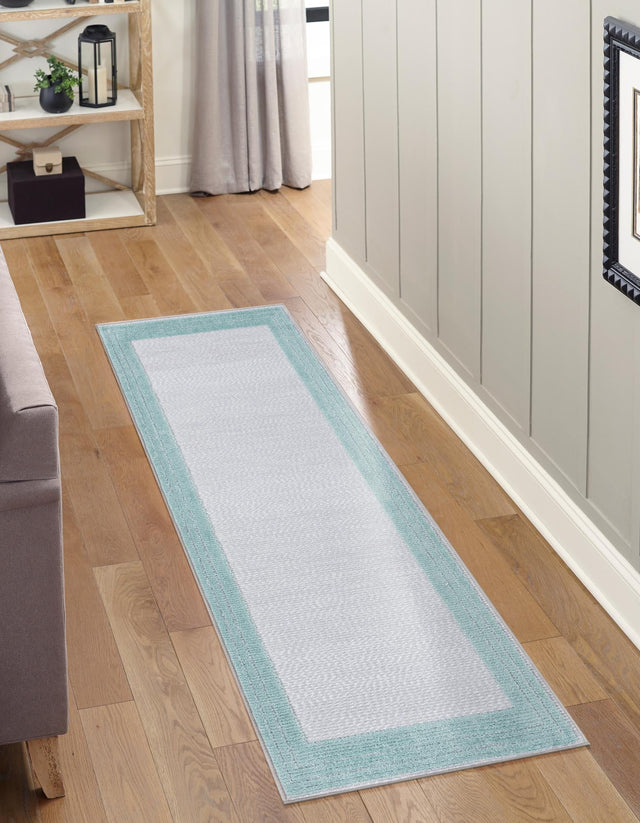 Gray Teal 2' x 6' Aruba Outdoor Runner Area Rug Weather Resistant for Patio, Deck, Terrace, Balcony, Porch for Sale at Rug Engine