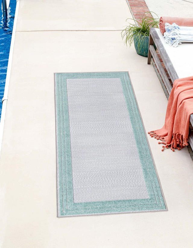 Gray Teal 2' x 8' Aruba Outdoor Runner Area Rug Weather Resistant for Patio, Deck, Terrace, Balcony, Porch for Sale at Rug Engine