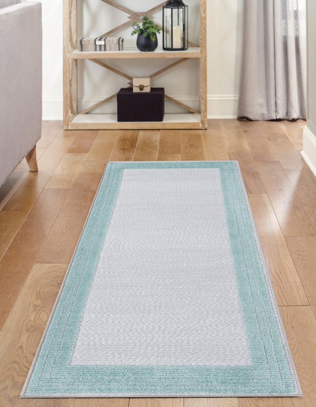 Gray Teal 2' x 10' Aruba Outdoor Runner Area Rug Weather Resistant for Patio, Deck, Terrace, Balcony, Porch for Sale at Rug Engine