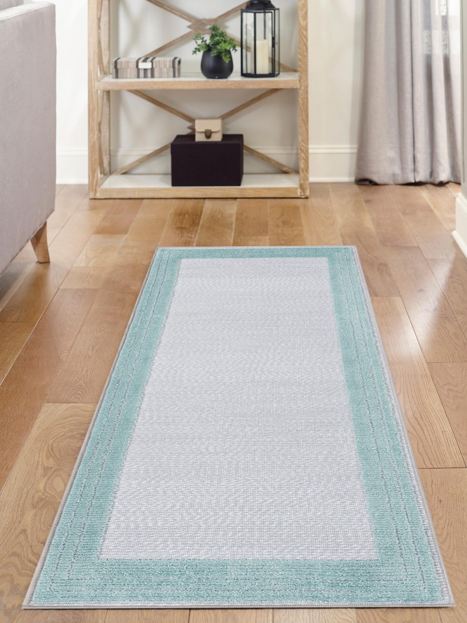 Gray Teal 2' x 8' Aruba Outdoor Runner Area Rug Weather Resistant for Patio, Deck, Terrace, Balcony, Porch for Sale at Rug Engine