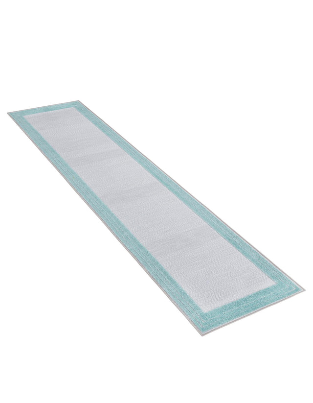 Gray Teal 2' x 10' Aruba Outdoor Runner Area Rug Weather Resistant for Patio, Deck, Terrace, Balcony, Porch for Sale at Rug Engine