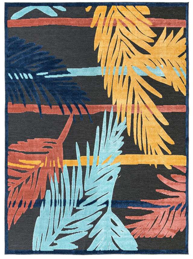 Charcoal 9' x 12' Belize Outdoor Rectangle Area Rug Weather Resistant for Patio, Deck, Terrace, Balcony, Porch 100% Polypropylene Colorful Fun Coastal Modern Carpet for Outside for Sale at Rug Engine