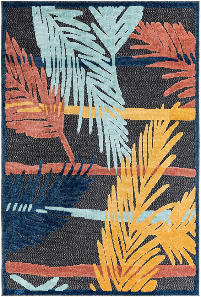 Charcoal 6' x 9' Belize Outdoor Rectangle Area Rug Weather Resistant for Patio, Deck, Terrace, Balcony, Porch 100% Polypropylene Colorful Fun Coastal Modern Carpet for Outside for Sale at Rug Engine