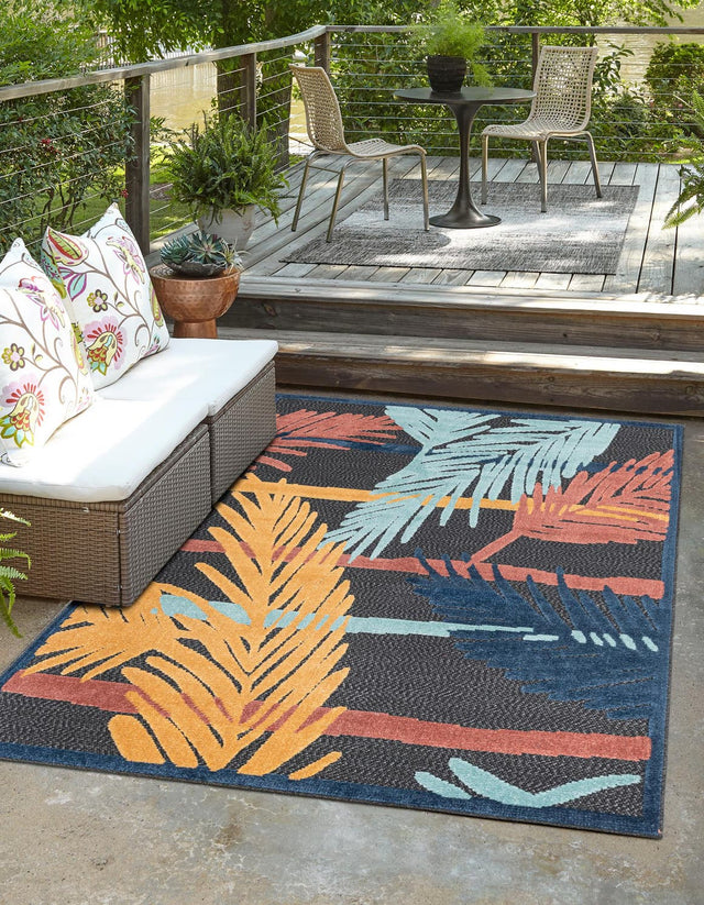 Charcoal 9' x 12' Belize Outdoor Rectangle Area Rug Weather Resistant for Patio, Deck, Terrace, Balcony, Porch 100% Polypropylene Colorful Fun Coastal Modern Carpet for Outside for Sale at Rug Engine