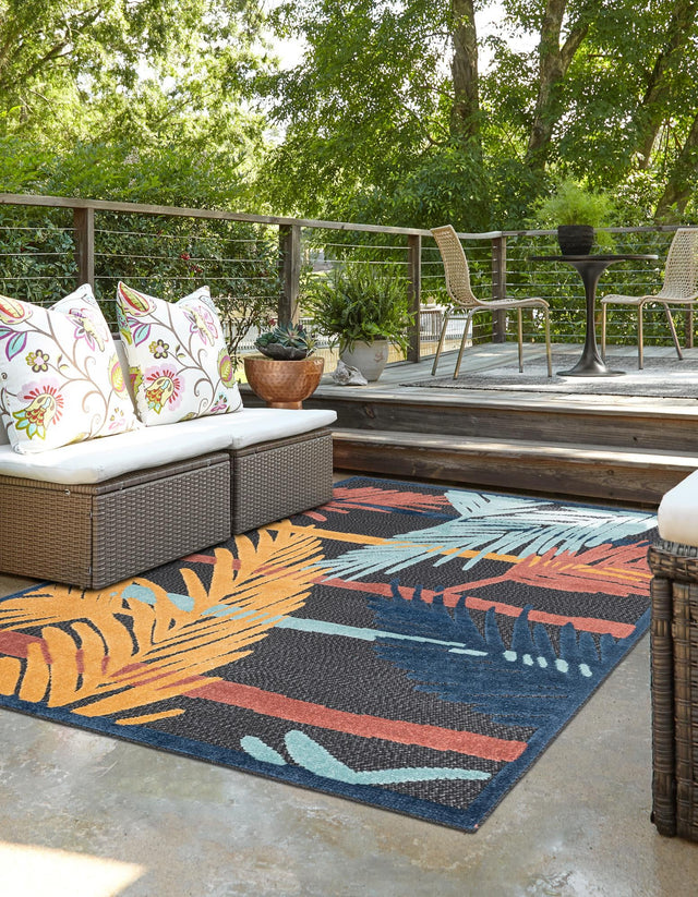Charcoal 7' 10 x 10' Belize Outdoor Rectangle Area Rug Weather Resistant for Patio, Deck, Terrace, Balcony, Porch 100% Polypropylene Colorful Fun Coastal Modern Carpet for Outside for Sale at Rug Engine