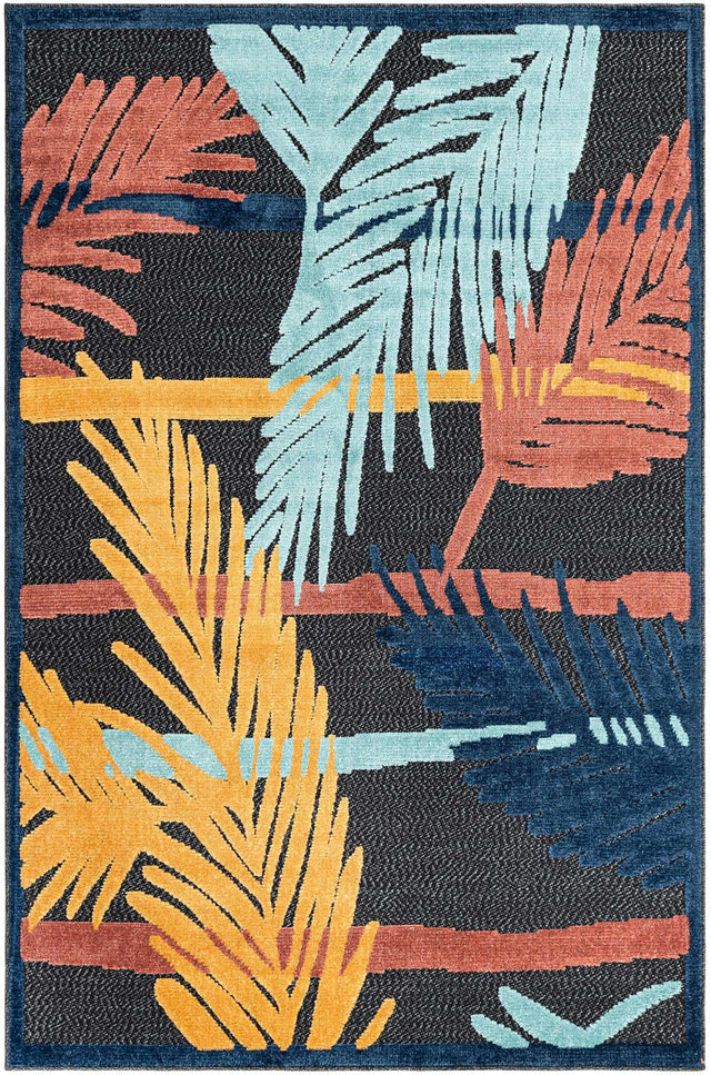 Charcoal 5' 3 x 8' Belize Outdoor Rectangle Area Rug Weather Resistant for Patio, Deck, Terrace, Balcony, Porch 100% Polypropylene Colorful Fun Coastal Modern Carpet for Outside for Sale at Rug Engine
