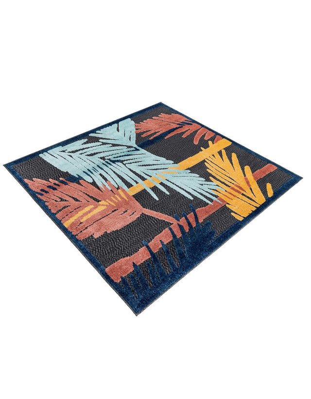Charcoal 5' 3 x 5' 3 Belize Outdoor Square Area Rug Weather Resistant for Patio, Deck, Terrace, Balcony, Porch 100% Polypropylene Colorful Fun Coastal Modern Carpet for Outside for Sale at Rug Engine