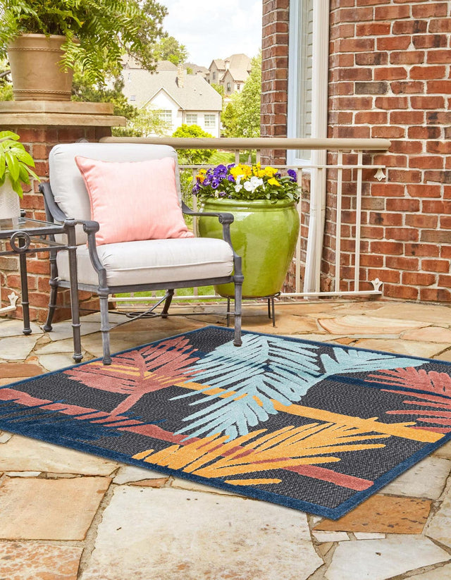 Charcoal 5' 3 x 5' 3 Belize Outdoor Square Area Rug Weather Resistant for Patio, Deck, Terrace, Balcony, Porch 100% Polypropylene Colorful Fun Coastal Modern Carpet for Outside for Sale at Rug Engine