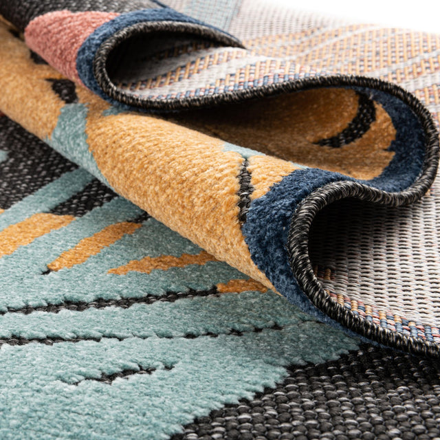 Charcoal 5' 3 x 5' 3 Belize Outdoor Square Area Rug Weather Resistant for Patio, Deck, Terrace, Balcony, Porch 100% Polypropylene Colorful Fun Coastal Modern Carpet for Outside for Sale at Rug Engine