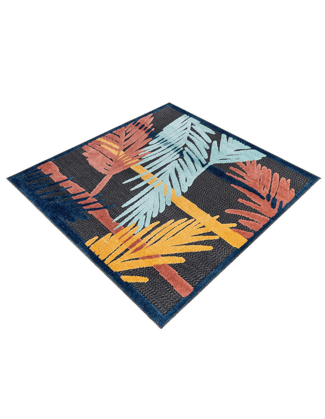 Charcoal 5' 3 x 5' 3 Belize Outdoor Square Area Rug Weather Resistant for Patio, Deck, Terrace, Balcony, Porch 100% Polypropylene Colorful Fun Coastal Modern Carpet for Outside for Sale at Rug Engine