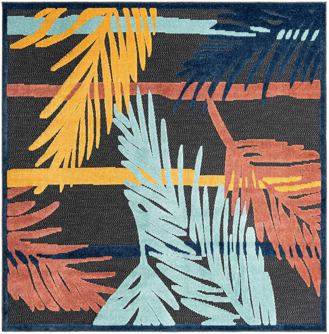 Charcoal 7' 10 x 7' 10 Belize Outdoor Square Area Rug Weather Resistant for Patio, Deck, Terrace, Balcony, Porch 100% Polypropylene Colorful Fun Coastal Modern Carpet for Outside for Sale at Rug Engine