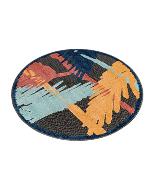 Charcoal 3' 3 x 3' 3 Belize Outdoor Round Area Rug Weather Resistant for Patio, Deck, Terrace, Balcony, Porch 100% Polypropylene Colorful Fun Coastal Modern Carpet for Outside for Sale at Rug Engine