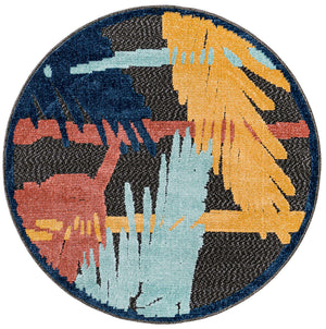 Charcoal 3' 3 x 3' 3 Belize Outdoor Round Area Rug Weather Resistant for Patio, Deck, Terrace, Balcony, Porch 100% Polypropylene Colorful Fun Coastal Modern Carpet for Outside for Sale at Rug Engine
