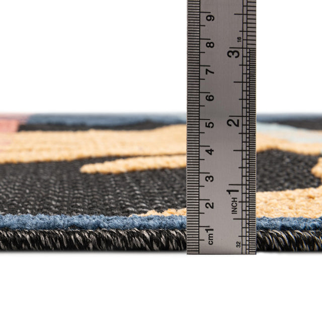 Charcoal 5' 3 x 5' 3 Belize Outdoor Round Area Rug Weather Resistant for Patio, Deck, Terrace, Balcony, Porch 100% Polypropylene Colorful Fun Coastal Modern Carpet for Outside for Sale at Rug Engine