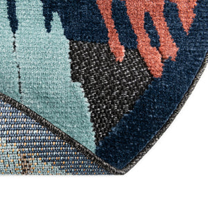 Charcoal 5' 3 x 5' 3 Belize Outdoor Round Area Rug Weather Resistant for Patio, Deck, Terrace, Balcony, Porch 100% Polypropylene Colorful Fun Coastal Modern Carpet for Outside for Sale at Rug Engine