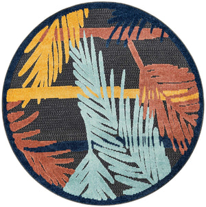 Charcoal 5' 3 x 5' 3 Belize Outdoor Round Area Rug Weather Resistant for Patio, Deck, Terrace, Balcony, Porch 100% Polypropylene Colorful Fun Coastal Modern Carpet for Outside for Sale at Rug Engine