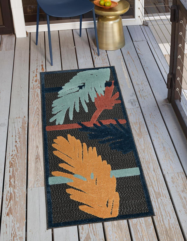 Charcoal 2' x 6' Belize Outdoor Runner Area Rug Weather Resistant for Patio, Deck, Terrace, Balcony, Porch 100% Polypropylene Colorful Fun Coastal Modern Carpet for Outside for Sale at Rug Engine