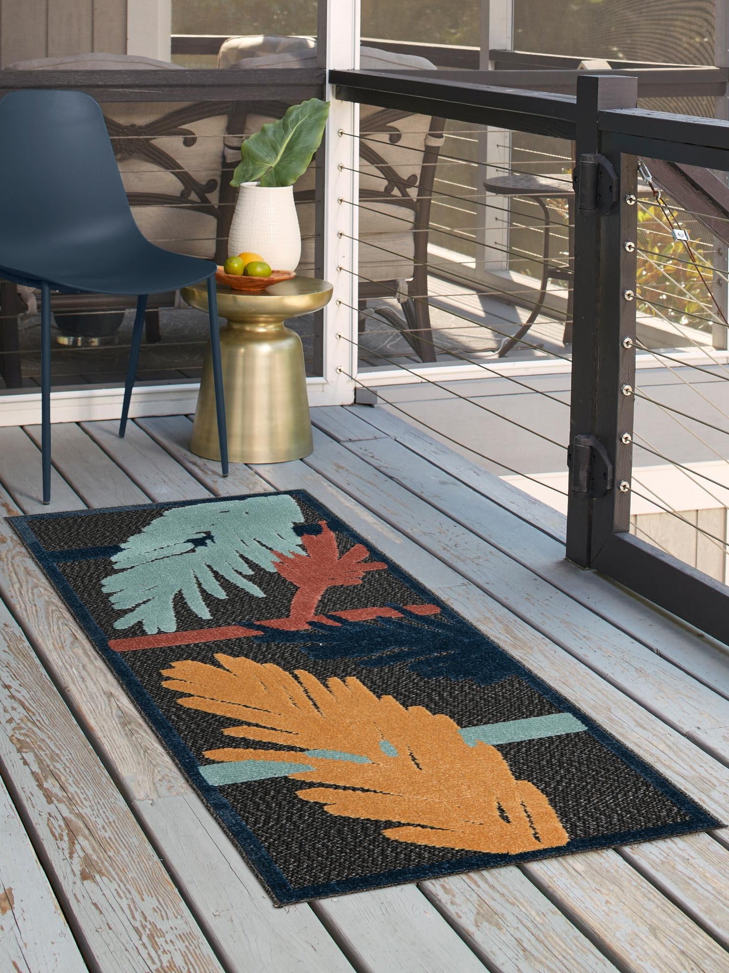 Charcoal 2' x 6' Belize Outdoor Runner Area Rug Weather Resistant for Patio, Deck, Terrace, Balcony, Porch 100% Polypropylene Colorful Fun Coastal Modern Carpet for Outside for Sale at Rug Engine