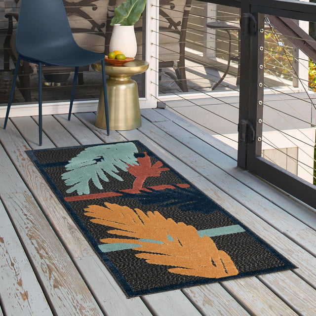 Charcoal 2' x 10' Belize Outdoor Runner Area Rug Weather Resistant for Patio, Deck, Terrace, Balcony, Porch 100% Polypropylene Colorful Fun Coastal Modern Carpet for Outside for Sale at Rug Engine