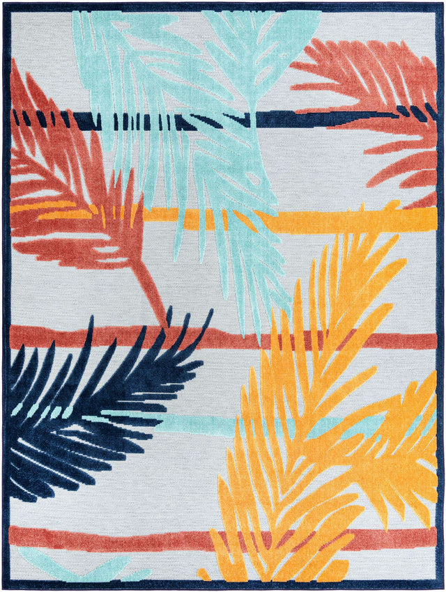 Gray 9' x 12' Belize Outdoor Rectangle Area Rug Weather Resistant for Patio, Deck, Terrace, Balcony, Porch 100% Polypropylene Colorful Fun Coastal Modern Carpet for Outside for Sale at Rug Engine