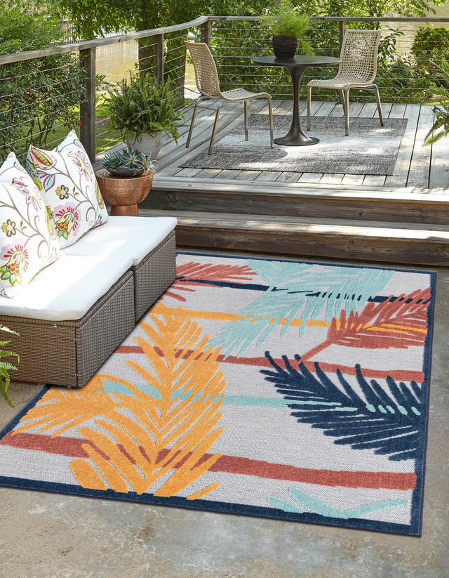 Gray 7' 10 x 10' Belize Outdoor Rectangle Area Rug Weather Resistant for Patio, Deck, Terrace, Balcony, Porch 100% Polypropylene Colorful Fun Coastal Modern Carpet for Outside for Sale at Rug Engine