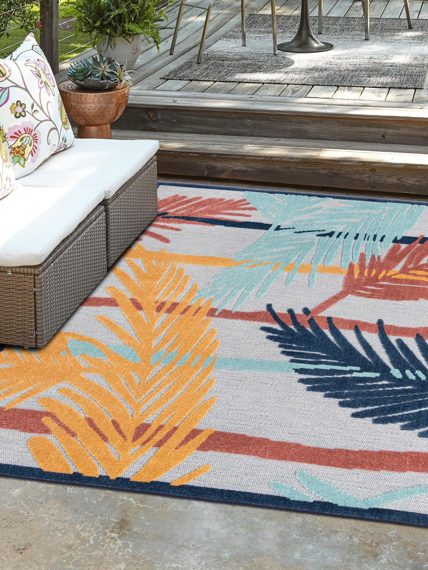 Gray 4' x 6' Belize Outdoor Rectangle Area Rug Weather Resistant for Patio, Deck, Terrace, Balcony, Porch 100% Polypropylene Colorful Fun Coastal Modern Carpet for Outside for Sale at Rug Engine