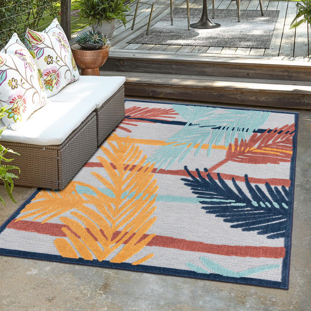 Gray 4' x 6' Belize Outdoor Rectangle Area Rug Weather Resistant for Patio, Deck, Terrace, Balcony, Porch 100% Polypropylene Colorful Fun Coastal Modern Carpet for Outside for Sale at Rug Engine