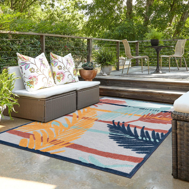 Gray 4' x 6' Belize Outdoor Rectangle Area Rug Weather Resistant for Patio, Deck, Terrace, Balcony, Porch 100% Polypropylene Colorful Fun Coastal Modern Carpet for Outside for Sale at Rug Engine