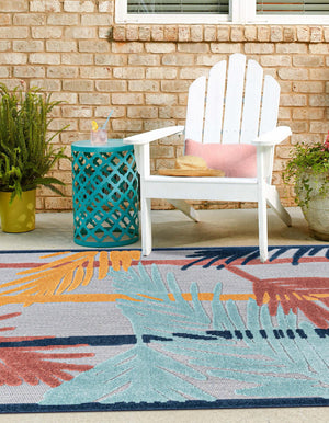 Gray 7' 10 x 7' 10 Belize Outdoor Square Area Rug Weather Resistant for Patio, Deck, Terrace, Balcony, Porch 100% Polypropylene Colorful Fun Coastal Modern Carpet for Outside for Sale at Rug Engine