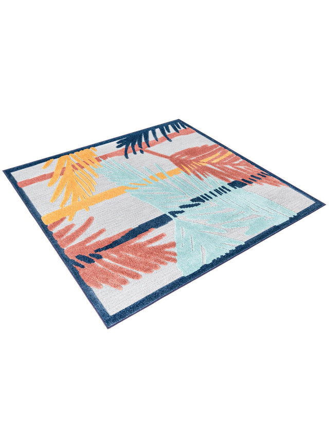 Gray 5' 3 x 5' 3 Belize Outdoor Square Area Rug Weather Resistant for Patio, Deck, Terrace, Balcony, Porch 100% Polypropylene Colorful Fun Coastal Modern Carpet for Outside for Sale at Rug Engine