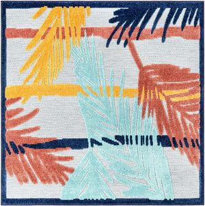 Gray 5' 3 x 5' 3 Belize Outdoor Square Area Rug Weather Resistant for Patio, Deck, Terrace, Balcony, Porch 100% Polypropylene Colorful Fun Coastal Modern Carpet for Outside for Sale at Rug Engine