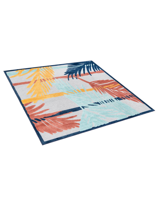 Gray 7' 10 x 7' 10 Belize Outdoor Square Area Rug Weather Resistant for Patio, Deck, Terrace, Balcony, Porch 100% Polypropylene Colorful Fun Coastal Modern Carpet for Outside for Sale at Rug Engine