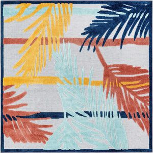Gray 7' 10 x 7' 10 Belize Outdoor Square Area Rug Weather Resistant for Patio, Deck, Terrace, Balcony, Porch 100% Polypropylene Colorful Fun Coastal Modern Carpet for Outside for Sale at Rug Engine