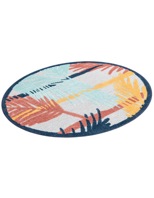 Gray 5' 3 x 5' 3 Belize Outdoor Round Area Rug Weather Resistant for Patio, Deck, Terrace, Balcony, Porch 100% Polypropylene Colorful Fun Coastal Modern Carpet for Outside for Sale at Rug Engine