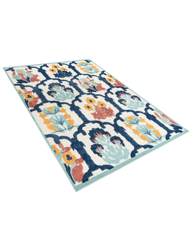 Ivory 7' 10 x 10' Belize Outdoor Rectangle Area Rug Weather Resistant for Patio, Deck, Terrace, Balcony, Porch 100% Polypropylene Colorful Fun Coastal Modern Carpet for Outside for Sale at Rug Engine
