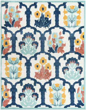 Ivory 7' 10 x 10' Belize Outdoor Rectangle Area Rug Weather Resistant for Patio, Deck, Terrace, Balcony, Porch 100% Polypropylene Colorful Fun Coastal Modern Carpet for Outside for Sale at Rug Engine