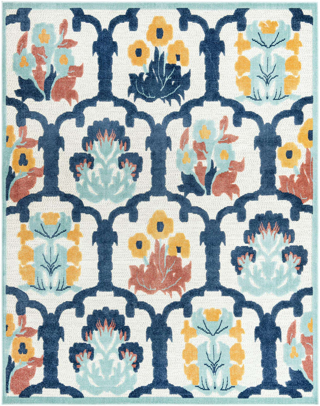 Ivory 7' 10 x 10' Belize Outdoor Rectangle Area Rug Weather Resistant for Patio, Deck, Terrace, Balcony, Porch 100% Polypropylene Colorful Fun Coastal Modern Carpet for Outside for Sale at Rug Engine