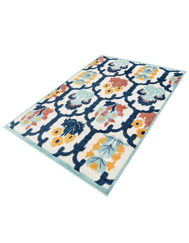 Ivory 7' x 10' Belize Outdoor Rectangle Area Rug Weather Resistant for Patio, Deck, Terrace, Balcony, Porch 100% Polypropylene Colorful Fun Coastal Modern Carpet for Outside for Sale at Rug Engine