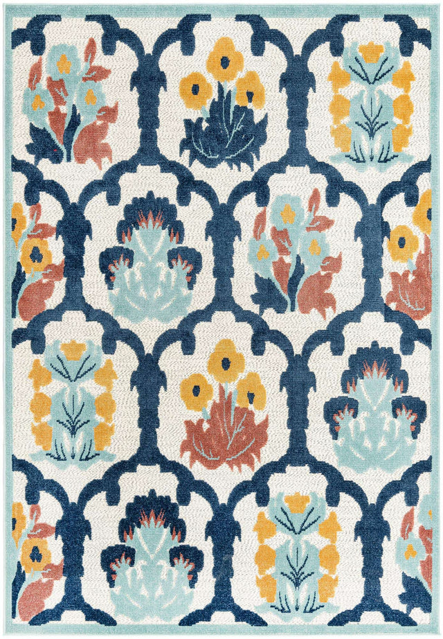 Ivory 6' x 9' Belize Outdoor Rectangle Area Rug Weather Resistant for Patio, Deck, Terrace, Balcony, Porch 100% Polypropylene Colorful Fun Coastal Modern Carpet for Outside for Sale at Rug Engine