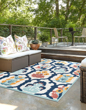 Ivory 9' x 12' Belize Outdoor Rectangle Area Rug Weather Resistant for Patio, Deck, Terrace, Balcony, Porch 100% Polypropylene Colorful Fun Coastal Modern Carpet for Outside for Sale at Rug Engine