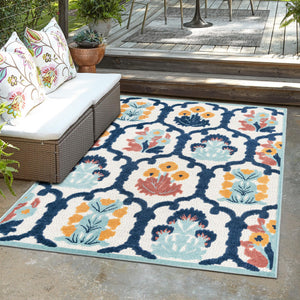 Ivory 9' x 12' Belize Outdoor Rectangle Area Rug Weather Resistant for Patio, Deck, Terrace, Balcony, Porch 100% Polypropylene Colorful Fun Coastal Modern Carpet for Outside for Sale at Rug Engine