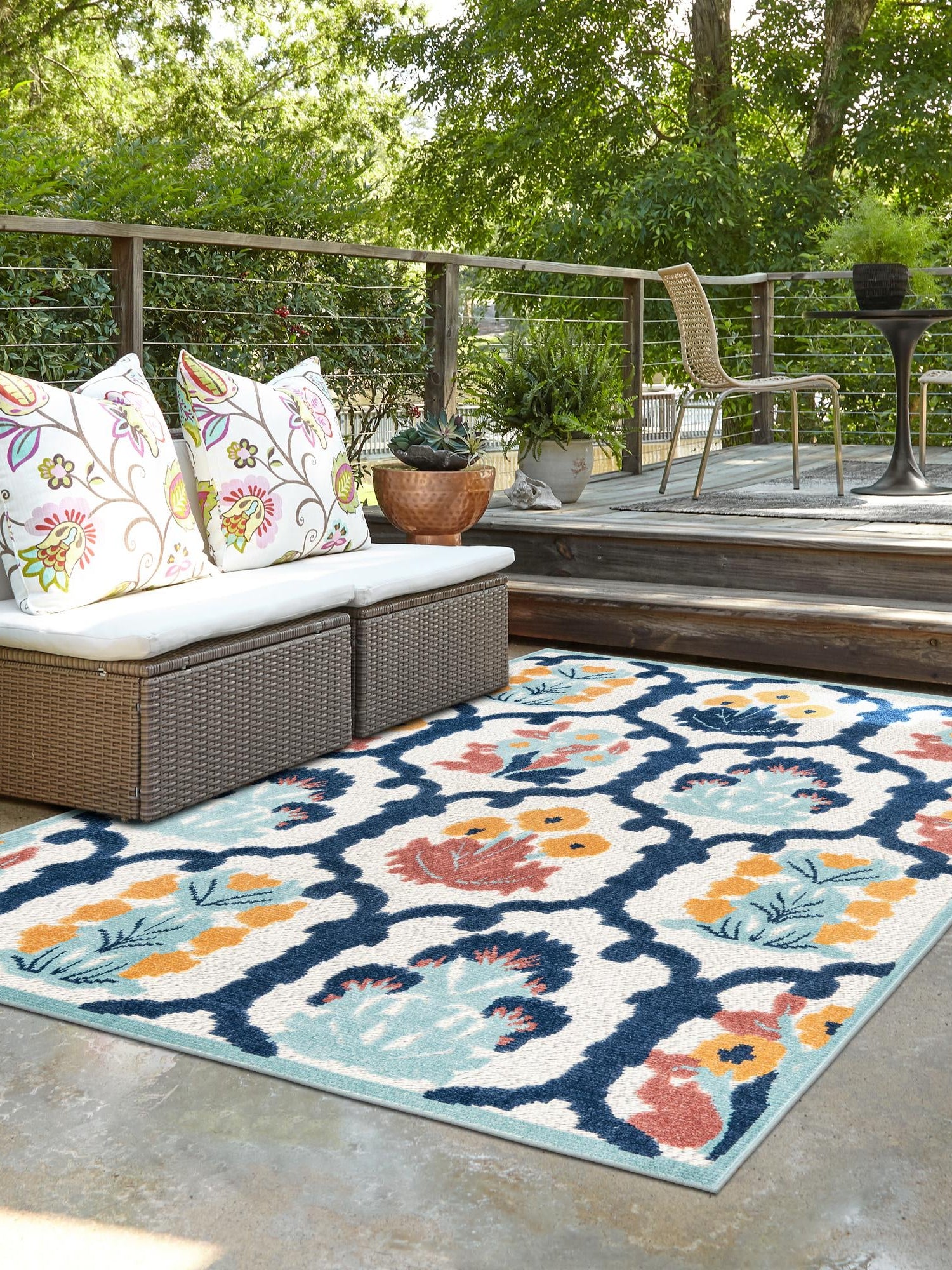 Ivory 9' x 12' Belize Outdoor Rectangle Area Rug Weather Resistant for Patio, Deck, Terrace, Balcony, Porch 100% Polypropylene Colorful Fun Coastal Modern Carpet for Outside for Sale at Rug Engine