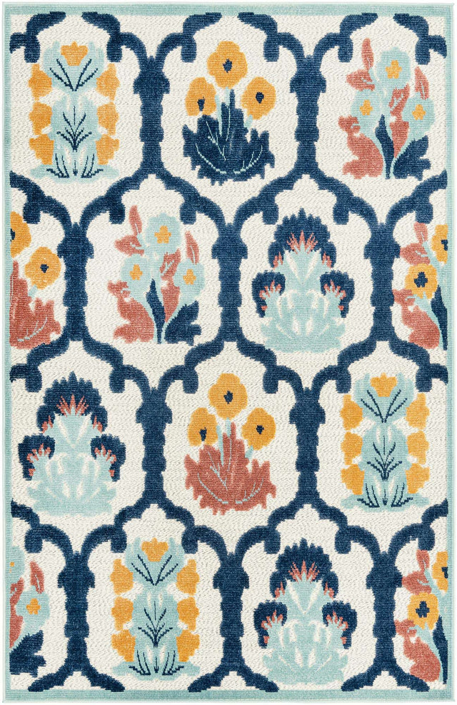 Ivory 5' 3 x 8' Belize Outdoor Rectangle Area Rug Weather Resistant for Patio, Deck, Terrace, Balcony, Porch 100% Polypropylene Colorful Fun Coastal Modern Carpet for Outside for Sale at Rug Engine