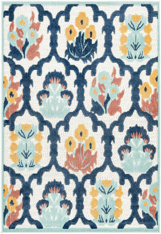 Ivory 4' x 6' Belize Outdoor Rectangle Area Rug Weather Resistant for Patio, Deck, Terrace, Balcony, Porch 100% Polypropylene Colorful Fun Coastal Modern Carpet for Outside for Sale at Rug Engine