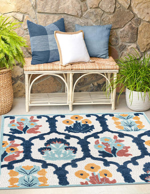 Ivory 5' 3 x 5' 3 Belize Outdoor Square Area Rug Weather Resistant for Patio, Deck, Terrace, Balcony, Porch 100% Polypropylene Colorful Fun Coastal Modern Carpet for Outside for Sale at Rug Engine