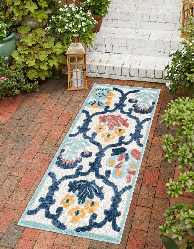 Ivory 2' x 8' Belize Outdoor Runner Area Rug Weather Resistant for Patio, Deck, Terrace, Balcony, Porch 100% Polypropylene Colorful Fun Coastal Modern Carpet for Outside for Sale at Rug Engine